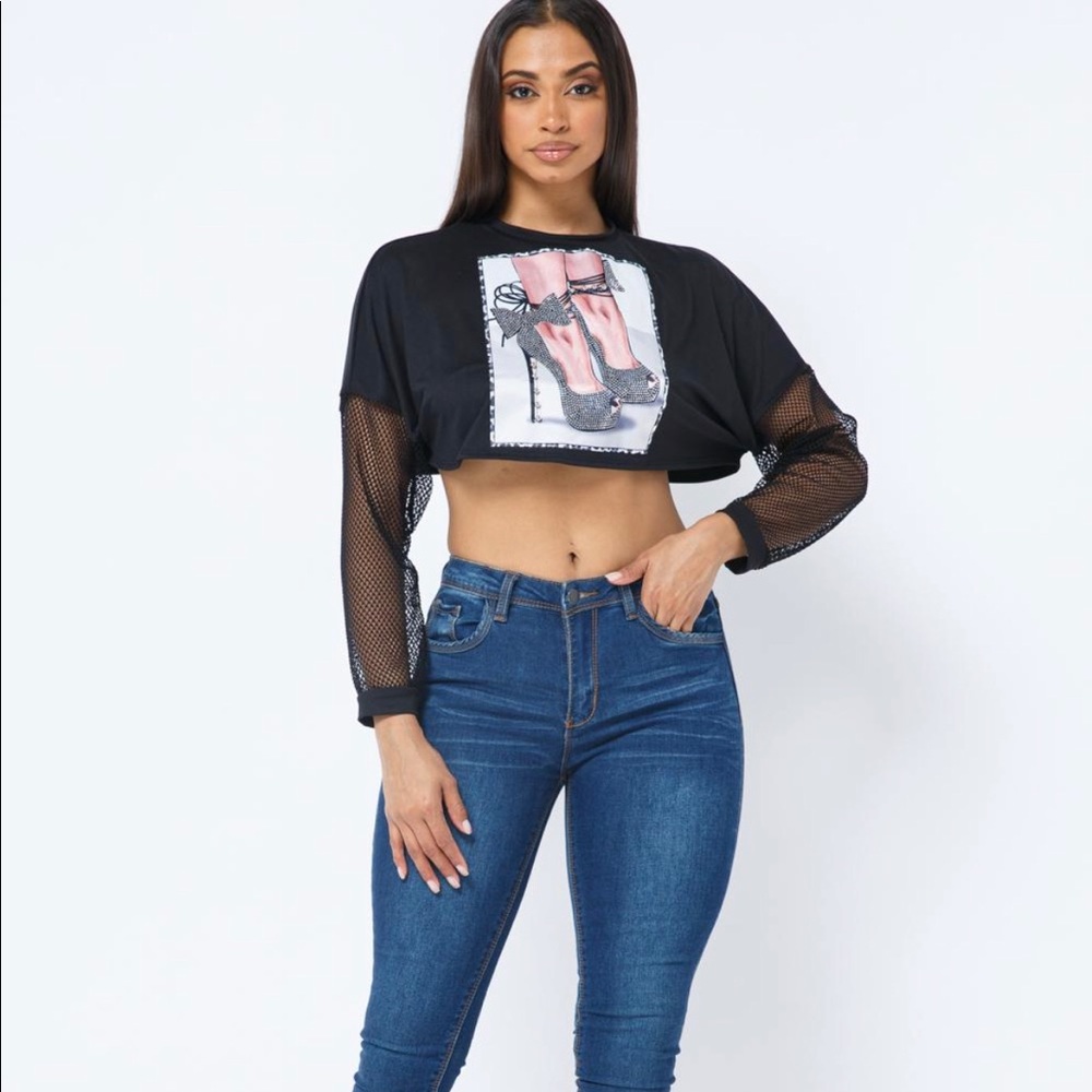 Fishnet Sleeve Crop Top